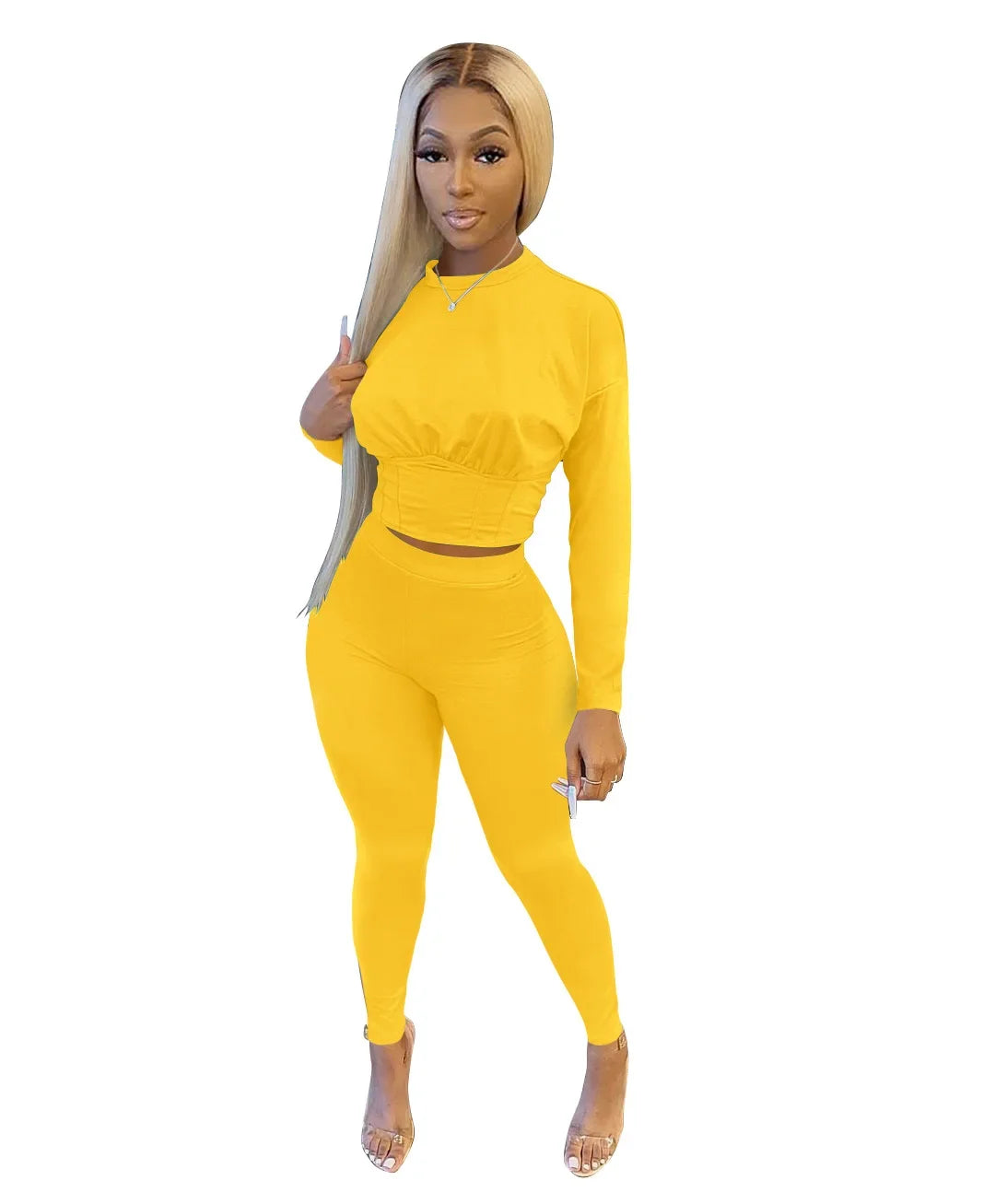 2023 Autumn New Women's Pure Color Sports Waist Suit Fashion Casual Two-piece Set