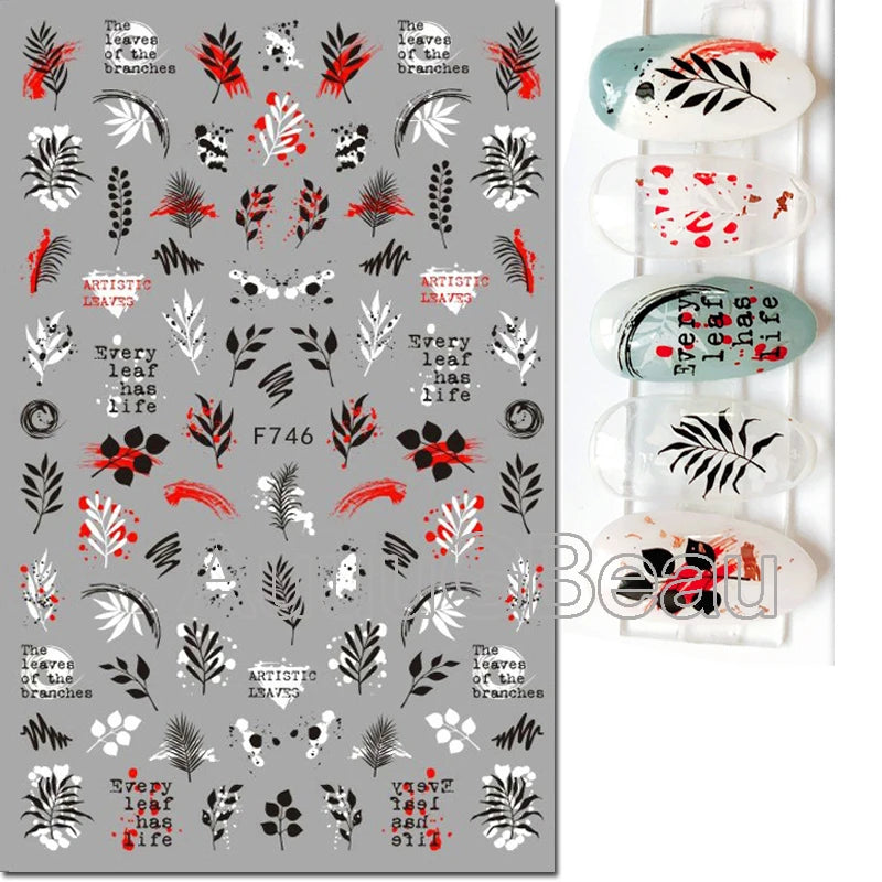 3d Nail Art Decals Geometric Lines Coconut Tree Palms Leaves Flowers Adhesive Sliders Nail Stickers Decorated Manicure