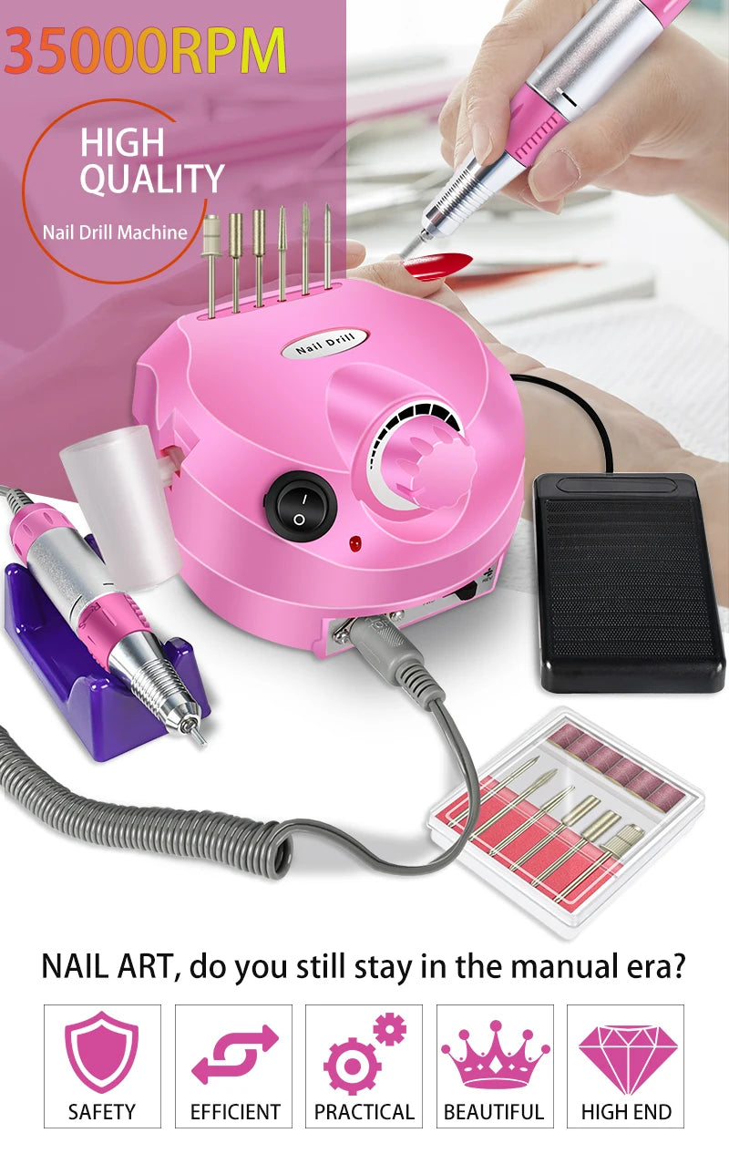 35000RPM Electric Nail Drill Professional Manicure Machine Nail Sander Set Nail Drill Bit Portable Nail Salon Polisher Equipment