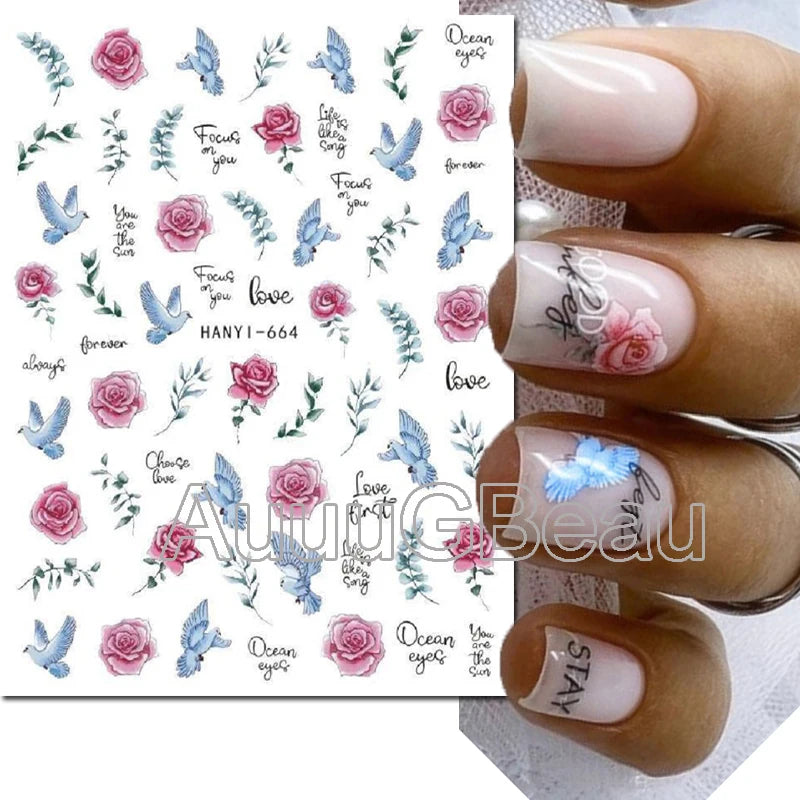 3d Nail Art Decals Geometric Lines Coconut Tree Palms Leaves Flowers Adhesive Sliders Nail Stickers Decorated Manicure