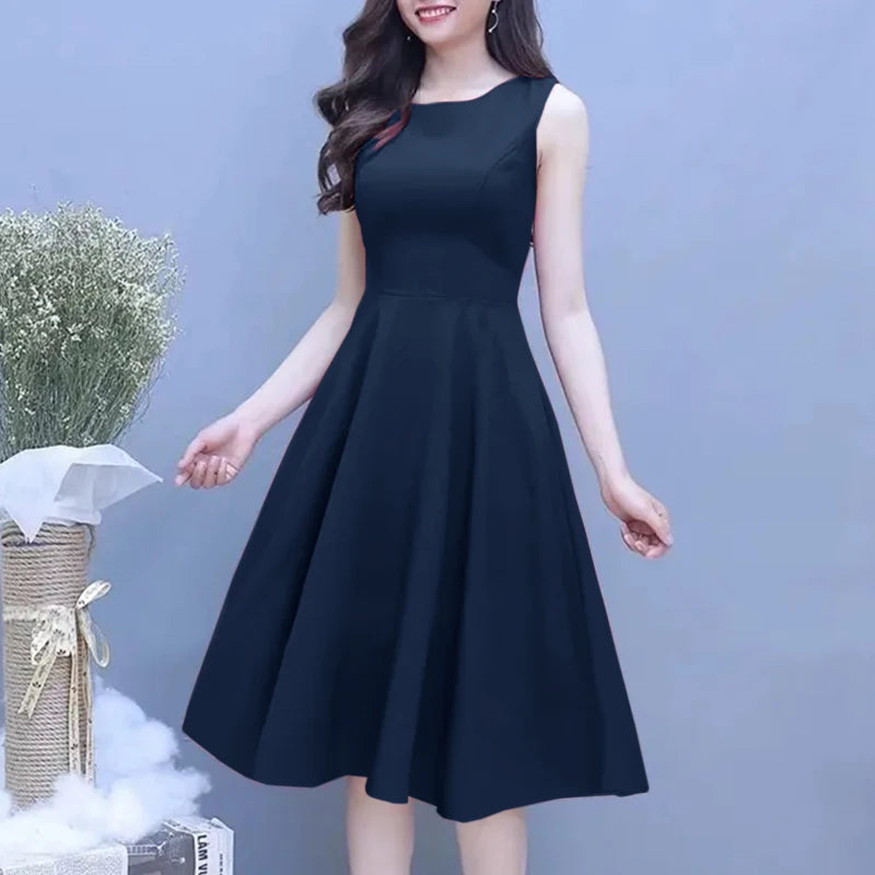 ZANZEA Vintage A-line Party Robe Women Sleeveless Basic Dress 2024 Summer Solid Tank Vestidos Elegant Collect Waist Midi Dresses