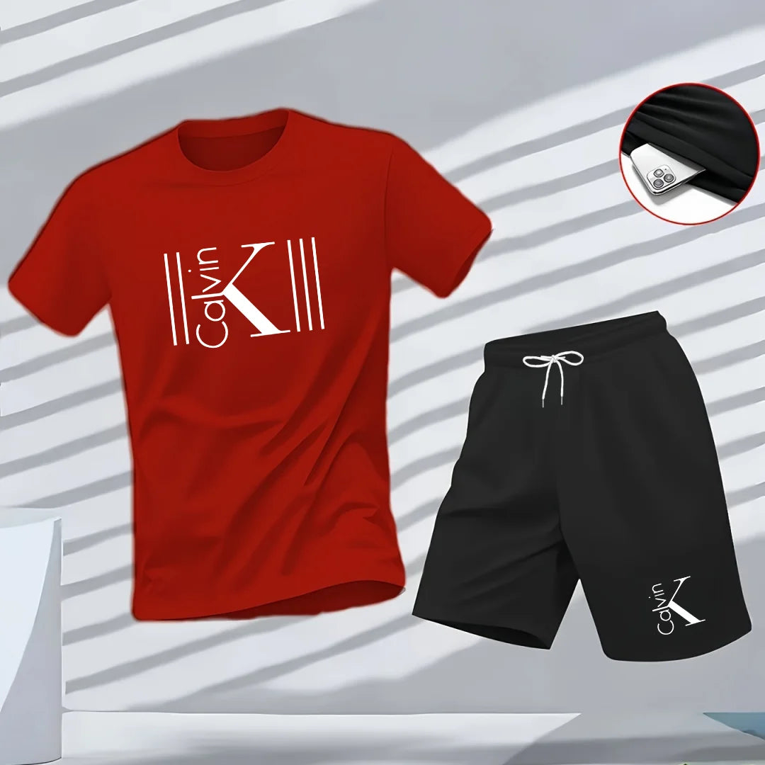 "2025 Men's Breathable sports pattern Printed T-shirt Casual Fashion short-sleeved T-shirt Summer streetwear top Two-piece set.