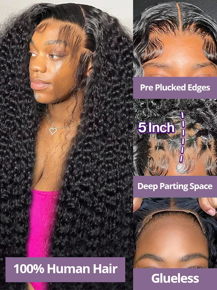 40 Inch Human Hair Wig Deep Wave 13X6 Hd Curly Lace Glueless Human Hair 100 Frontal  7X5 Lace Wigs Natural Black  Curly Wig