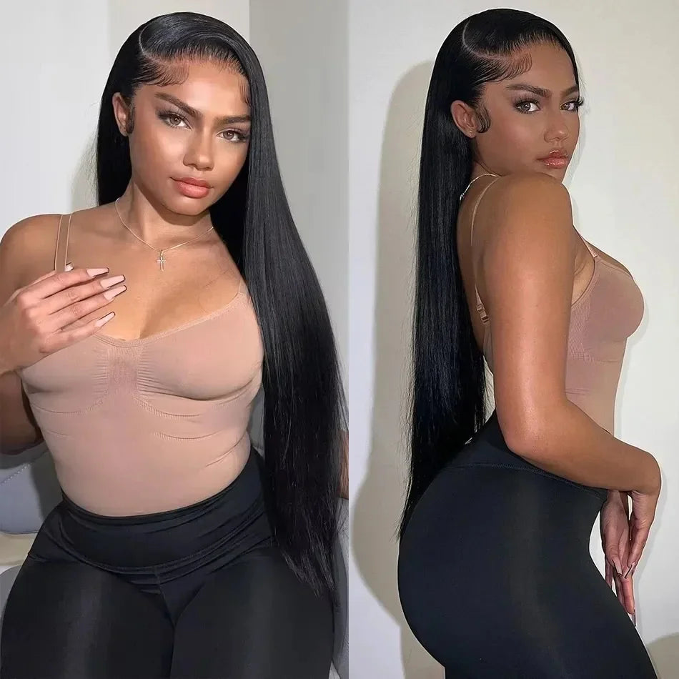 30 40 Inch Bone Straight 13x6 HD Lace Frontal Wigs Pre Plucked Brazilian Transparent Lace Front Human Hair For Women 200 Density