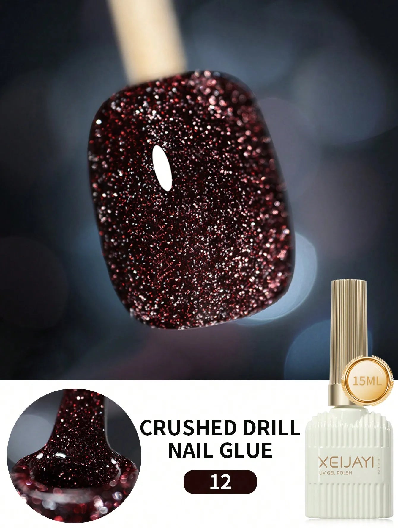 15ml 12Colors Reflective Disco Diamonds Gel Nail Polish With the Holographic Glitter Diamond Collection Gel Nail Polish
