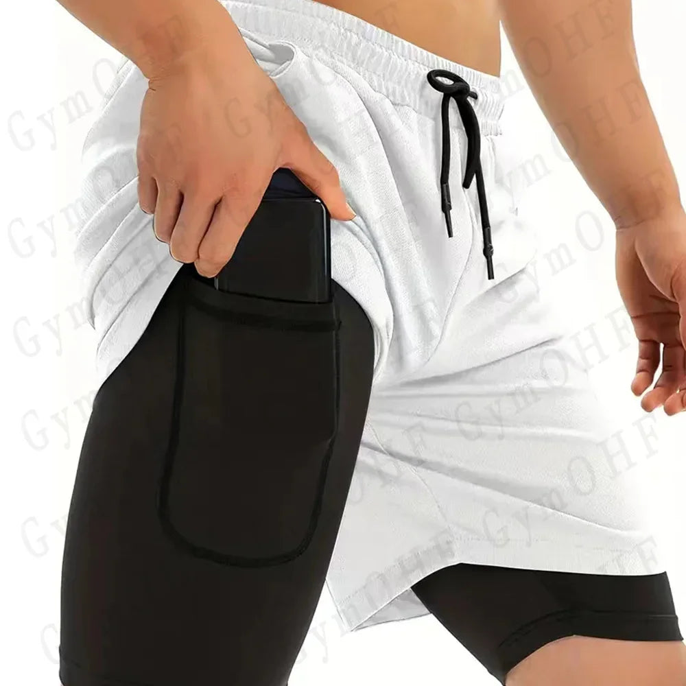 Goku Anime Running Shorts Men Fitness Gym Training 2 in 1 Sports Shorts Quick Dry Workout Jogging Double Deck Shorts