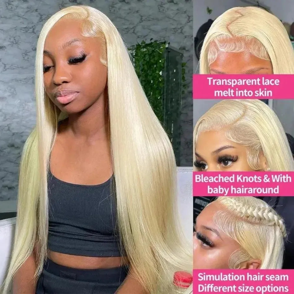 Blonde 613 Hd Lace Frontal Wig 13X6 Brazilian Straight Human Hair Wig 40 Inch Transparent Lace Frontal Wig For Women 250 Density