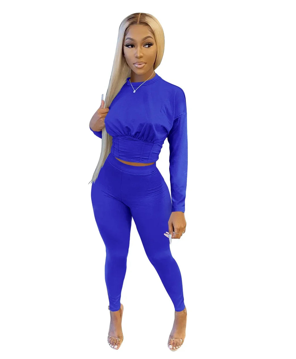 2023 Autumn New Women's Pure Color Sports Waist Suit Fashion Casual Two-piece Set