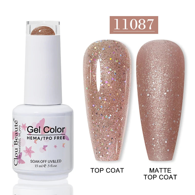 Clou Beaute Glitter Gel Nail Varnishes Winter Color Sparkling Sequins Soak Off UV LED Varnish Nail Art Decoration Base Top Coat
