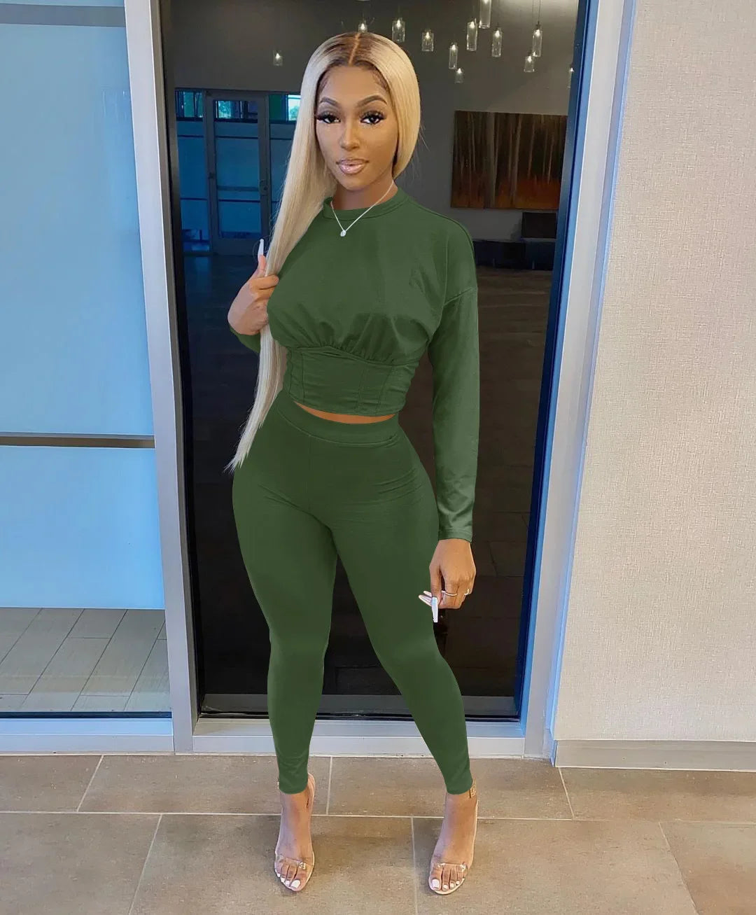 2023 Autumn New Women's Pure Color Sports Waist Suit Fashion Casual Two-piece Set