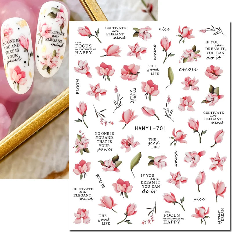 3d Nail Art Decals Geometric Lines Coconut Tree Palms Leaves Flowers Adhesive Sliders Nail Stickers Decorated Manicure