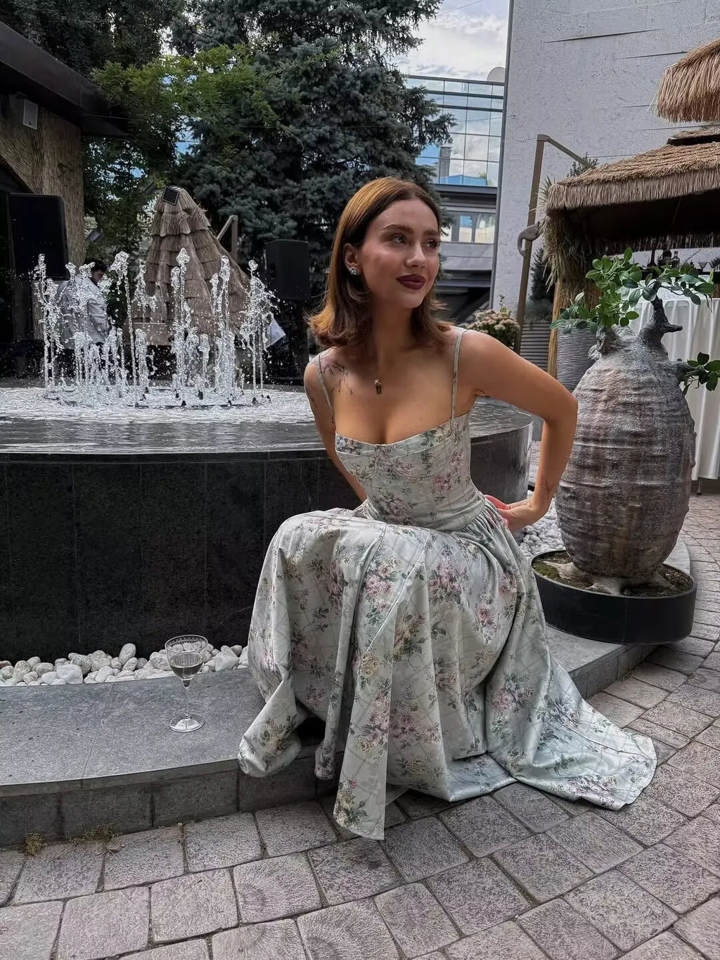 YENKYE Green Floral Print Sexy Spaghetti Straps Dress Women Low Waist A-line Midi Holiday Summer Dresses Party Robe 2025 Vestido