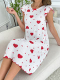 Women's Round-Neck All-Season Spring/Summer Dress Nightgown Casual Cute Heart Print Lazy Ins-Style Long Nightdress Summer Pajama