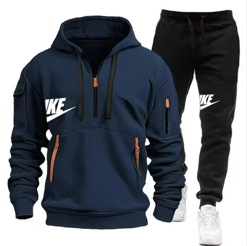 2026   New autumn and winter men's long-sleeved pullover hoodie + pants 2-piece fashionable outdoor running men's sportswear set