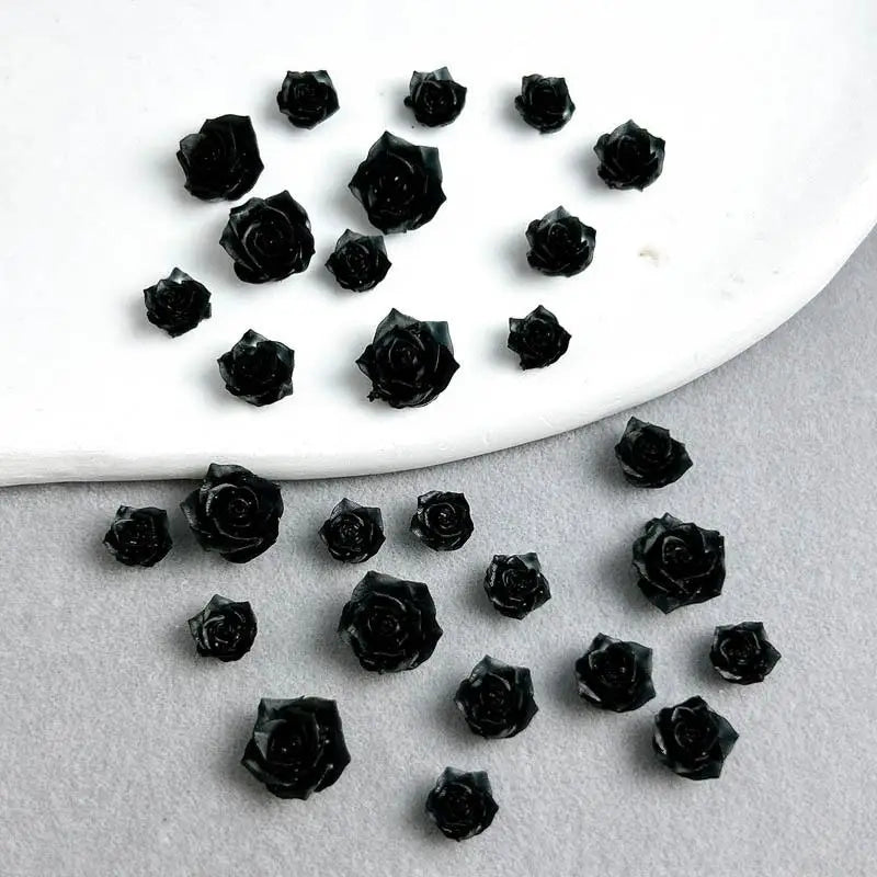 30PCS Resin Minimalist Black Rose Nail Art Charms 3D Cool RoseFlowers Nail Decoration Accessories for DIY Manicure Crafts