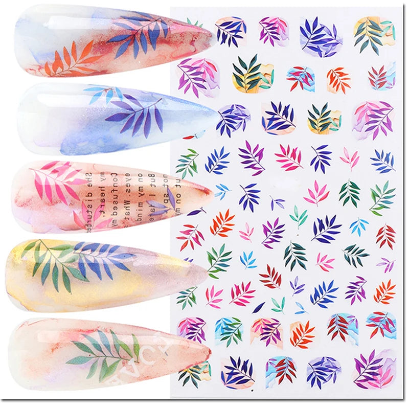 3d Nail Art Decals Geometric Lines Coconut Tree Palms Leaves Flowers Adhesive Sliders Nail Stickers Decorated Manicure