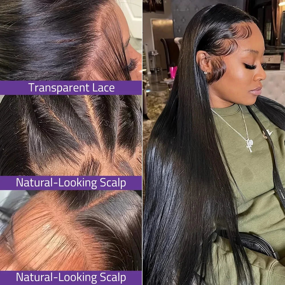 30 40 Inch Bone Straight 13x6 HD Lace Frontal Wigs Pre Plucked Brazilian Transparent Lace Front Human Hair For Women 200 Density