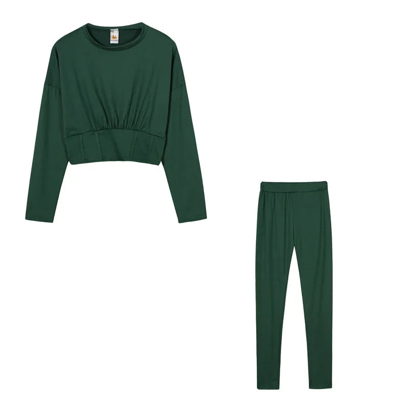 2023 Autumn New Women's Pure Color Sports Waist Suit Fashion Casual Two-piece Set