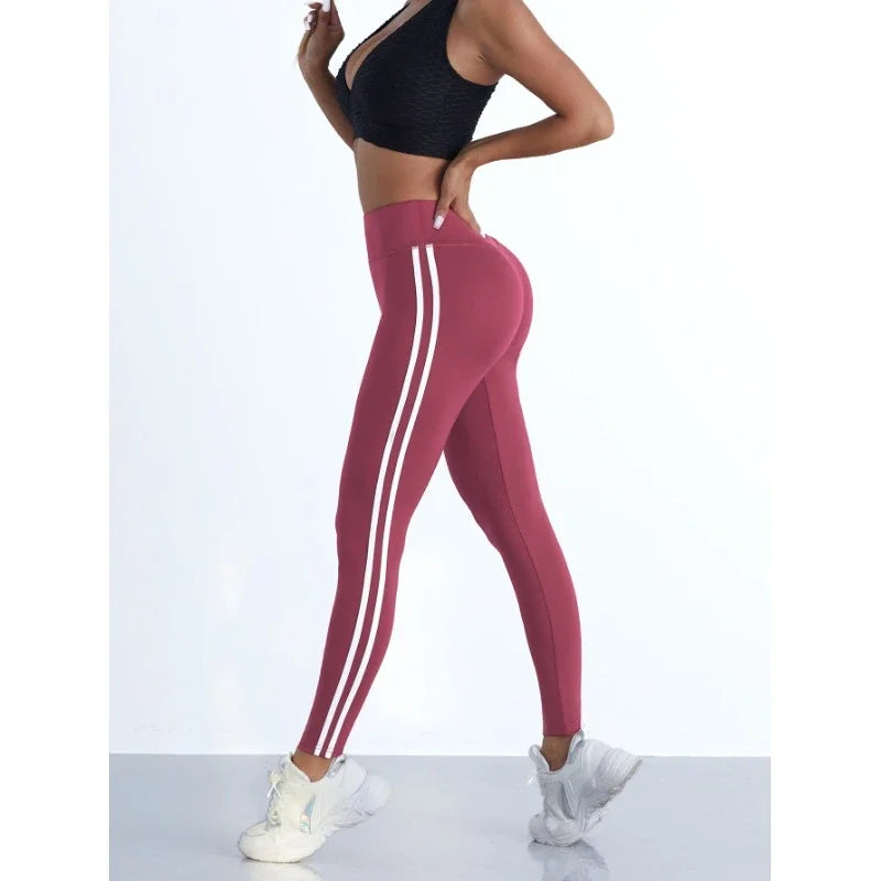 Women Striped Slim Sports Pants Yoga Leggings High Waist Hip Liftting Casul Tights Workout Running Stretchy  Gym Leggings