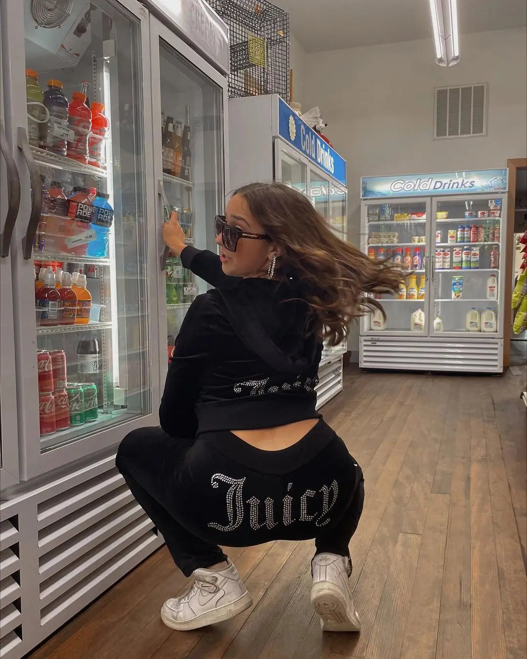 Ladies Casual Sportswear Set Pure Color Letter Rhinestone Long Sleeve Hoodie Loose Pants Two Piece Set Street Style Polyester