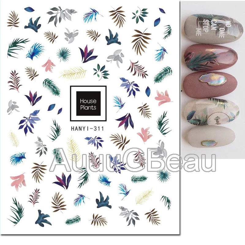 3d Nail Art Decals Geometric Lines Coconut Tree Palms Leaves Flowers Adhesive Sliders Nail Stickers Decorated Manicure