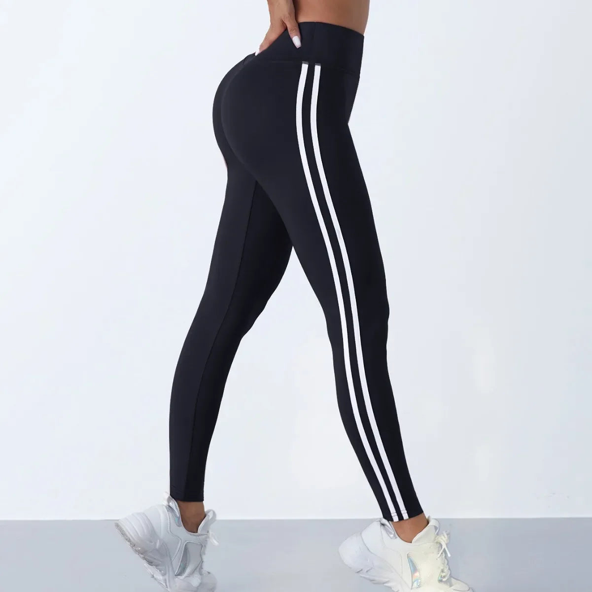 Women Striped Slim Sports Pants Yoga Leggings High Waist Hip Liftting Casul Tights Workout Running Stretchy  Gym Leggings