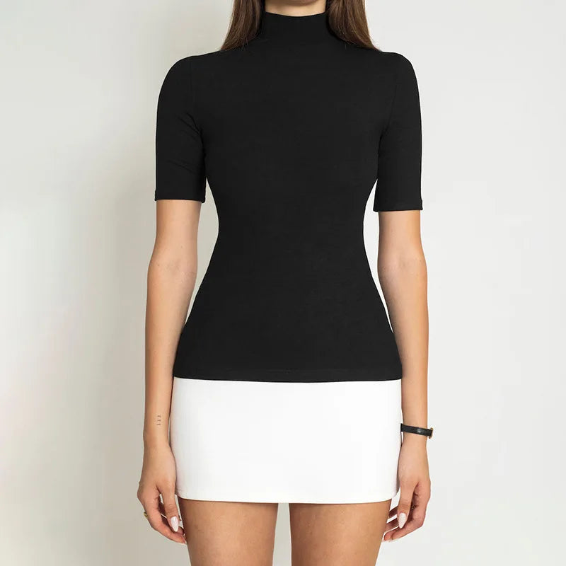 Contrast Color Bodycon Dress For Women Summer Clothing Turtleneck Vestidos Elegantes Para Mujer Half Sleeves Mini Streetwear Y2k