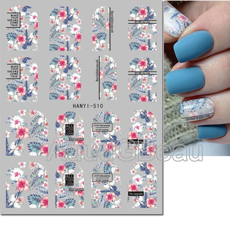 3d Nail Art Decals Geometric Lines Coconut Tree Palms Leaves Flowers Adhesive Sliders Nail Stickers Decorated Manicure