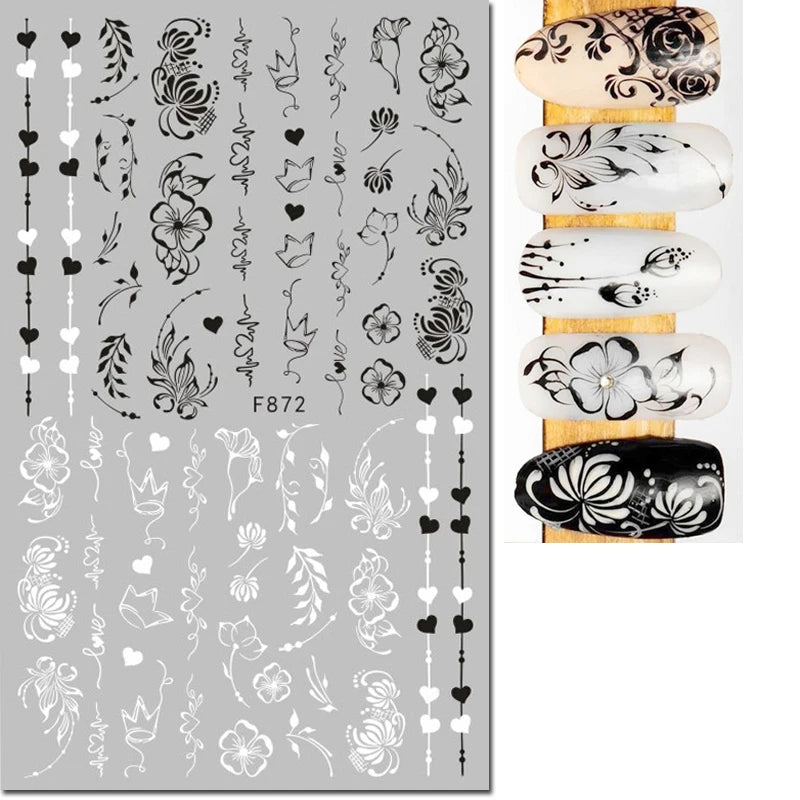 3d Nail Art Decals Geometric Lines Coconut Tree Palms Leaves Flowers Adhesive Sliders Nail Stickers Decorated Manicure