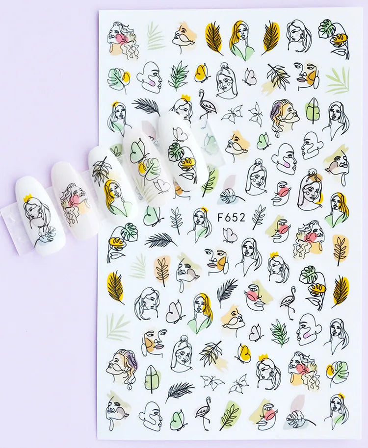 3d Nail Art Decals Geometric Lines Coconut Tree Palms Leaves Flowers Adhesive Sliders Nail Stickers Decorated Manicure