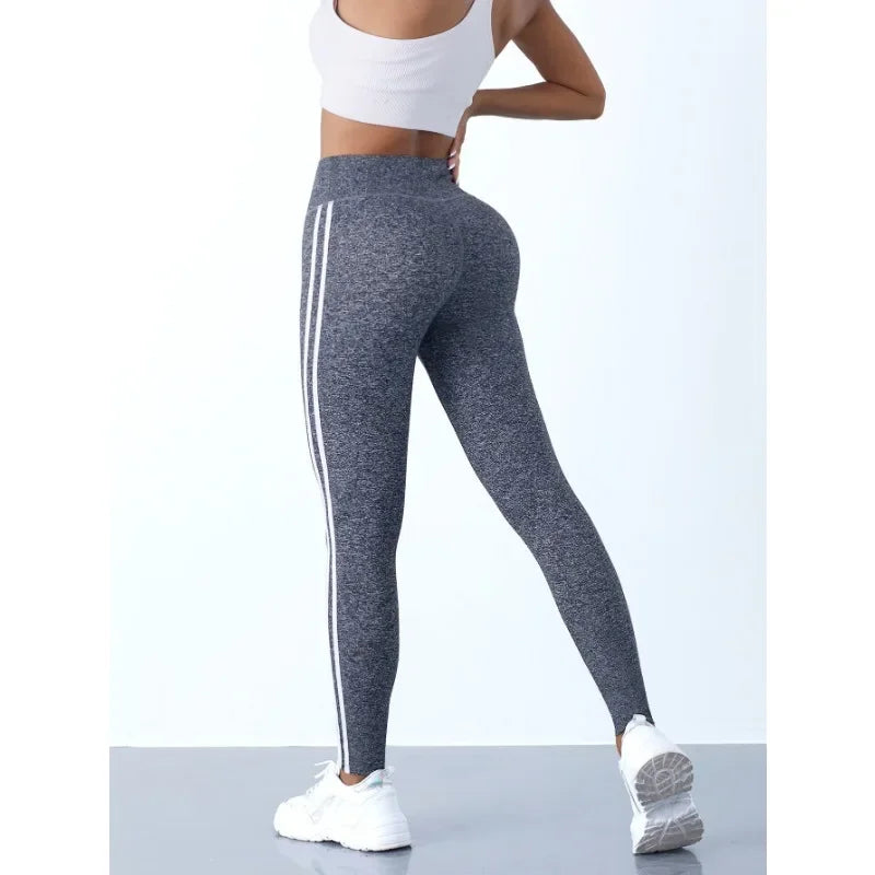 Women Striped Slim Sports Pants Yoga Leggings High Waist Hip Liftting Casul Tights Workout Running Stretchy  Gym Leggings