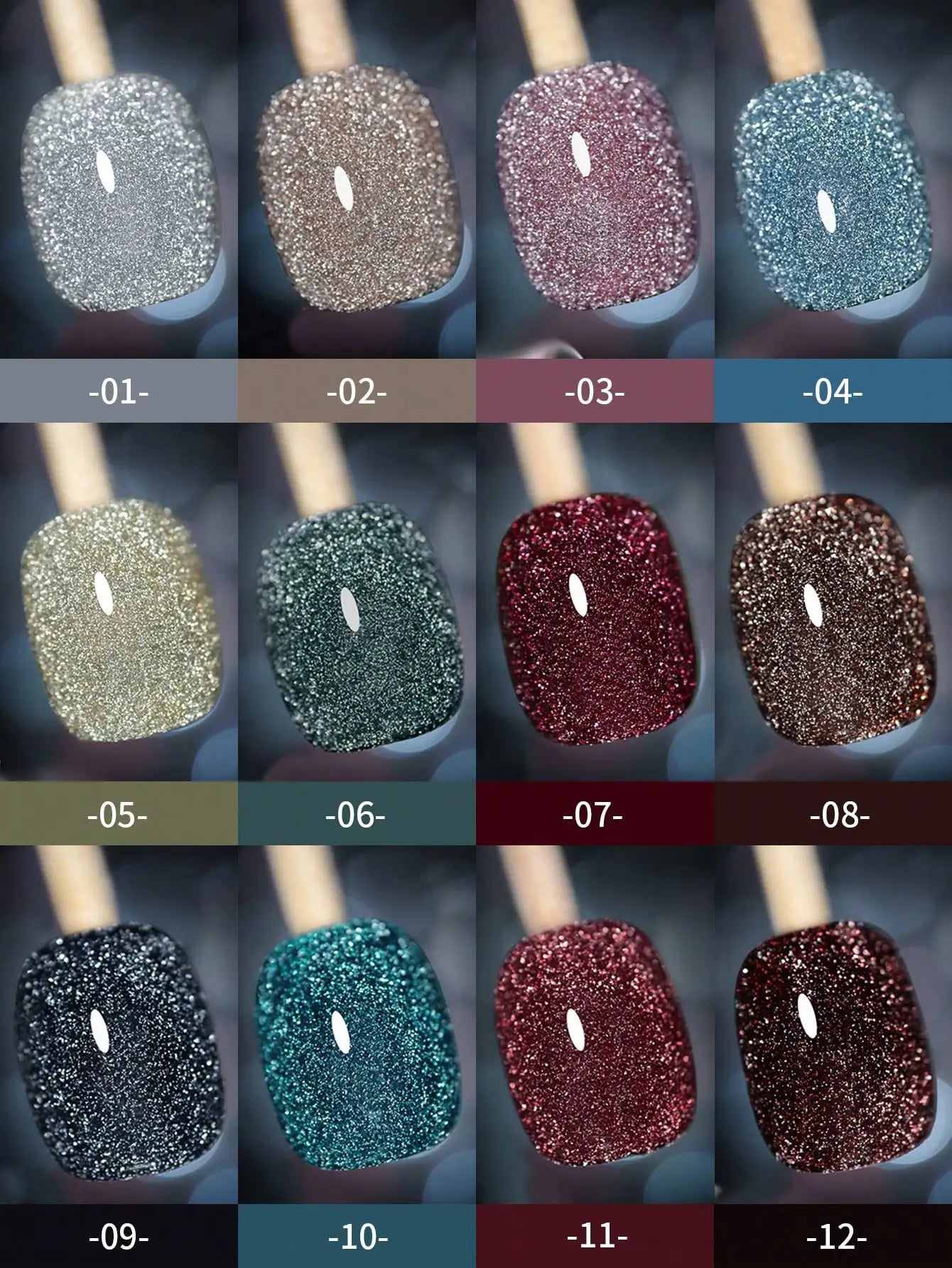 15ml 12Colors Reflective Disco Diamonds Gel Nail Polish With the Holographic Glitter Diamond Collection Gel Nail Polish