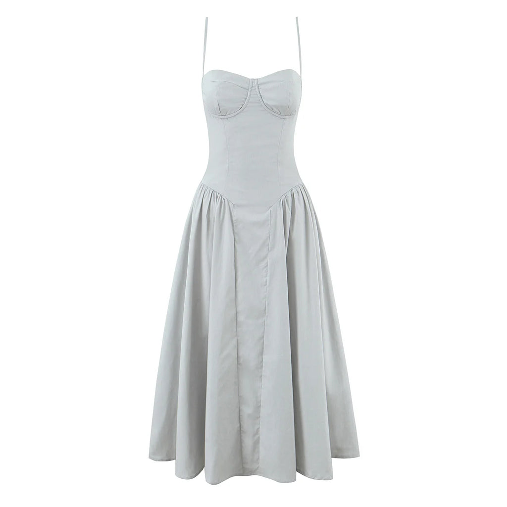 YENKYE Green Floral Print Sexy Spaghetti Straps Dress Women Low Waist A-line Midi Holiday Summer Dresses Party Robe 2025 Vestido